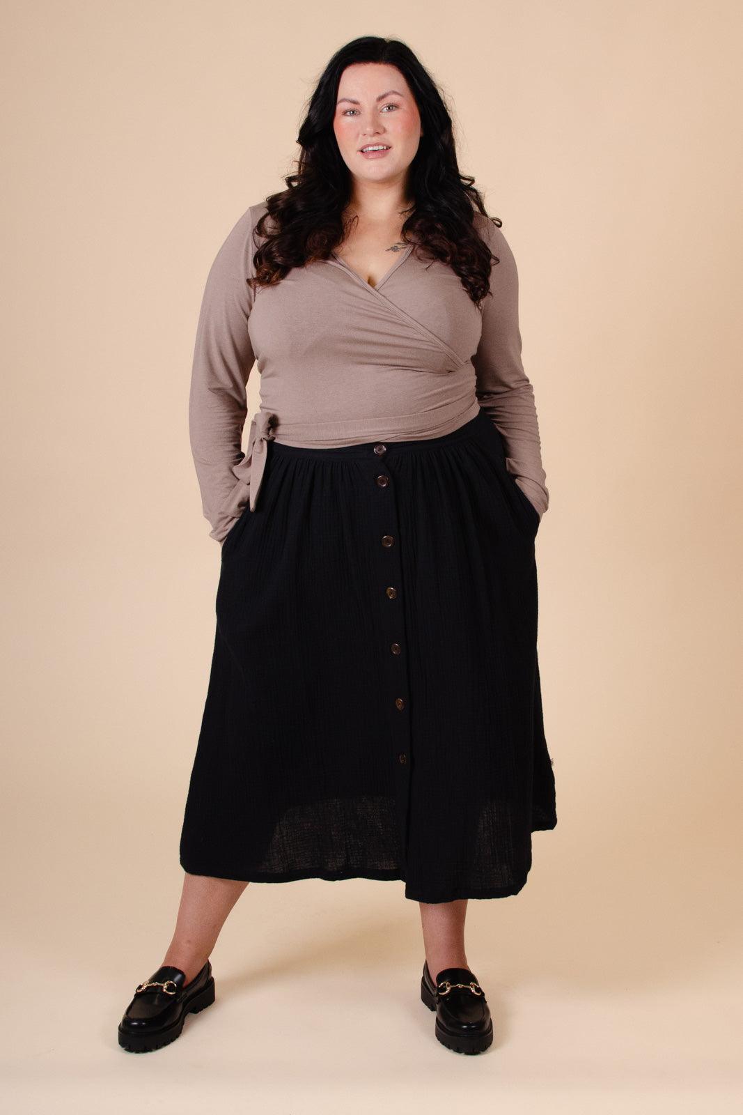 Button Skirt, Black