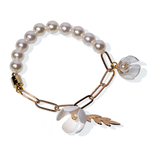 Floral Pearl Bracelet - Blanc