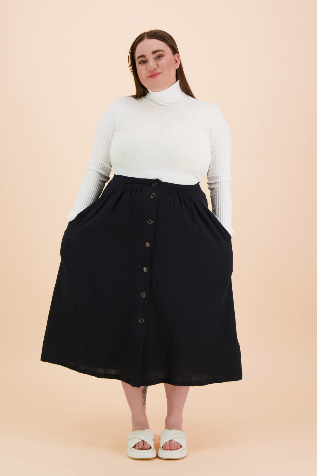 Button Skirt, Black