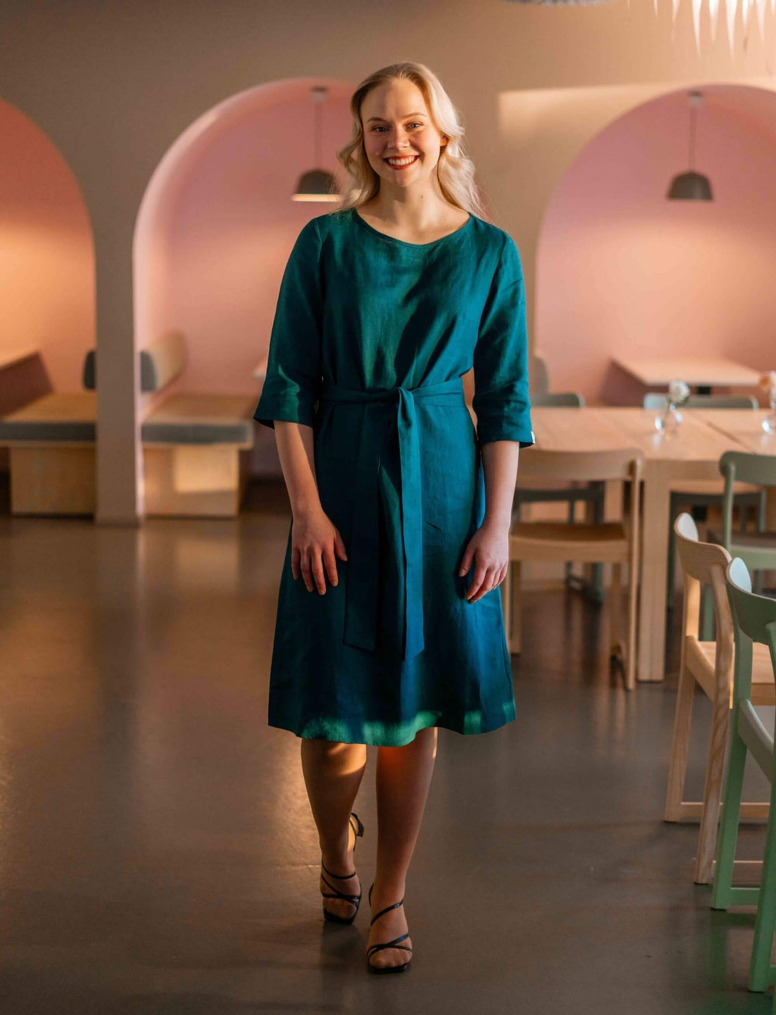 Classic Linen Dress, Chrystal Teal