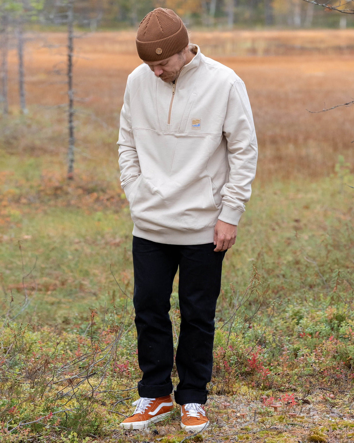 Fells Miesten Half Zip Collegepaita, Beige Sand