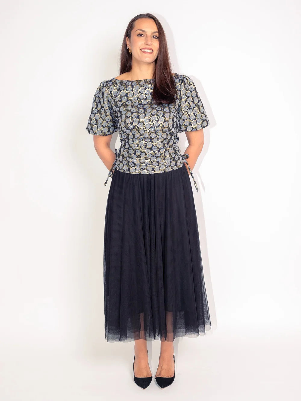 Golden Blue Jacquard Blouse