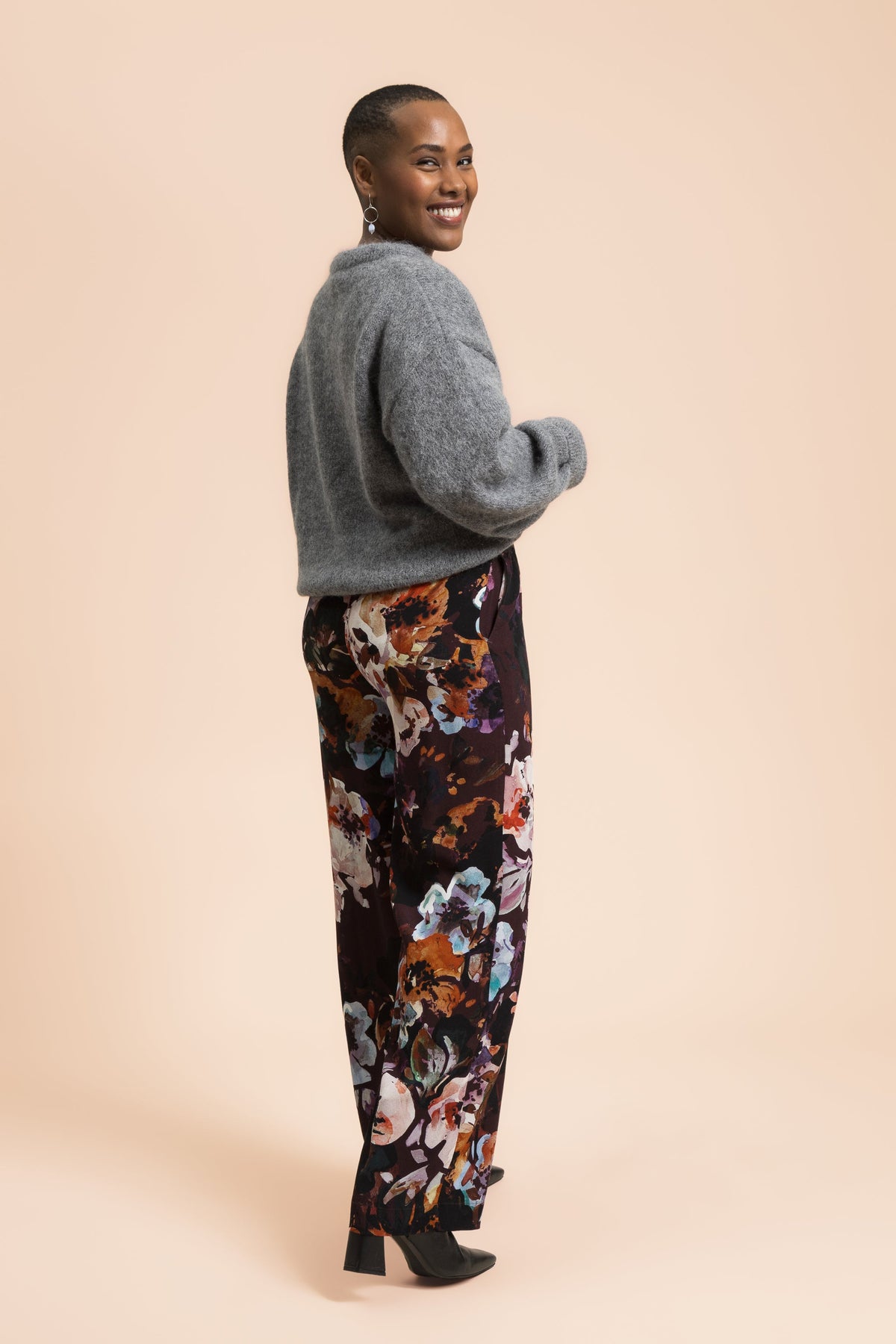 Crepe Trousers, Maroon Anemone