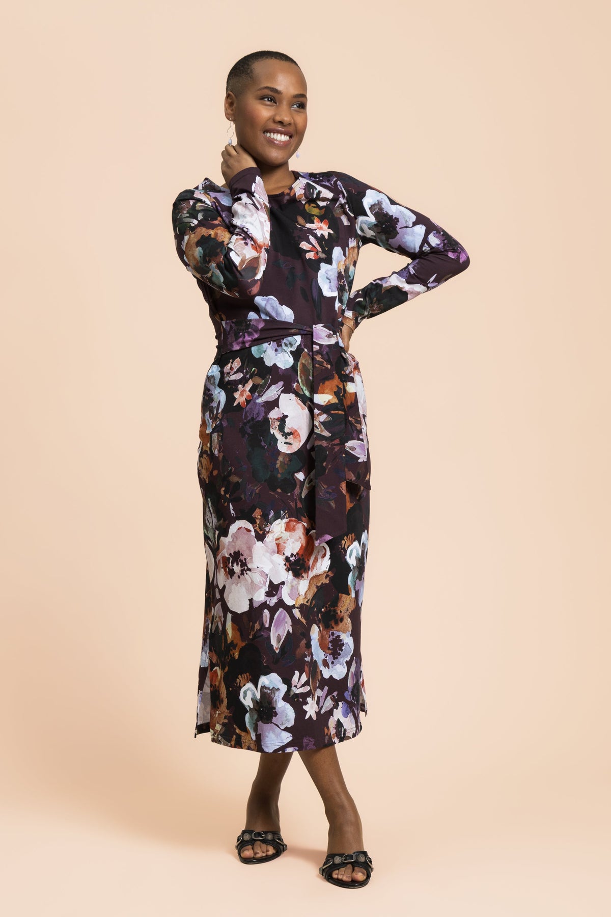 Midi Belted Dress, Maroon Anemone