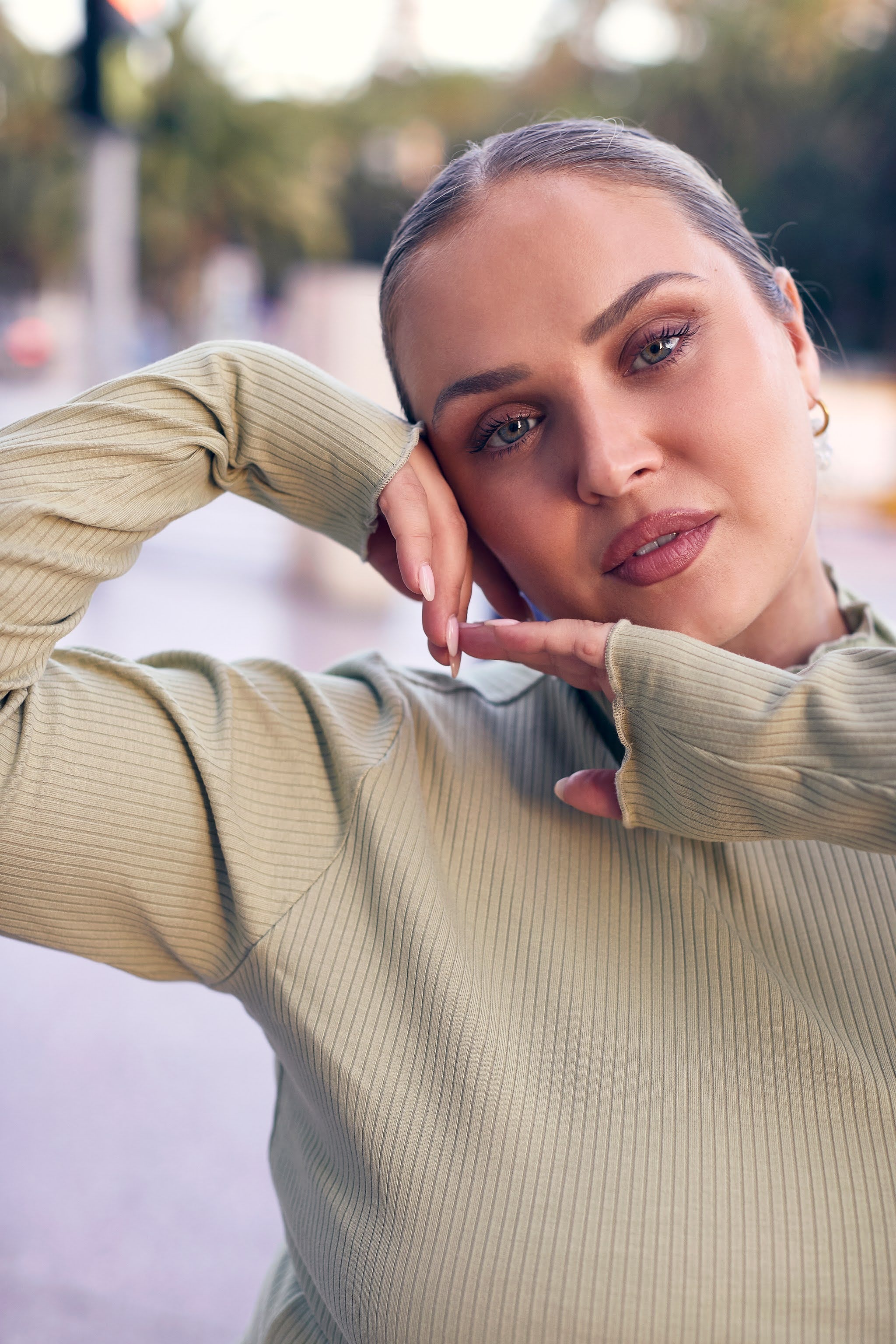 Rib Turtleneck, Light Khaki