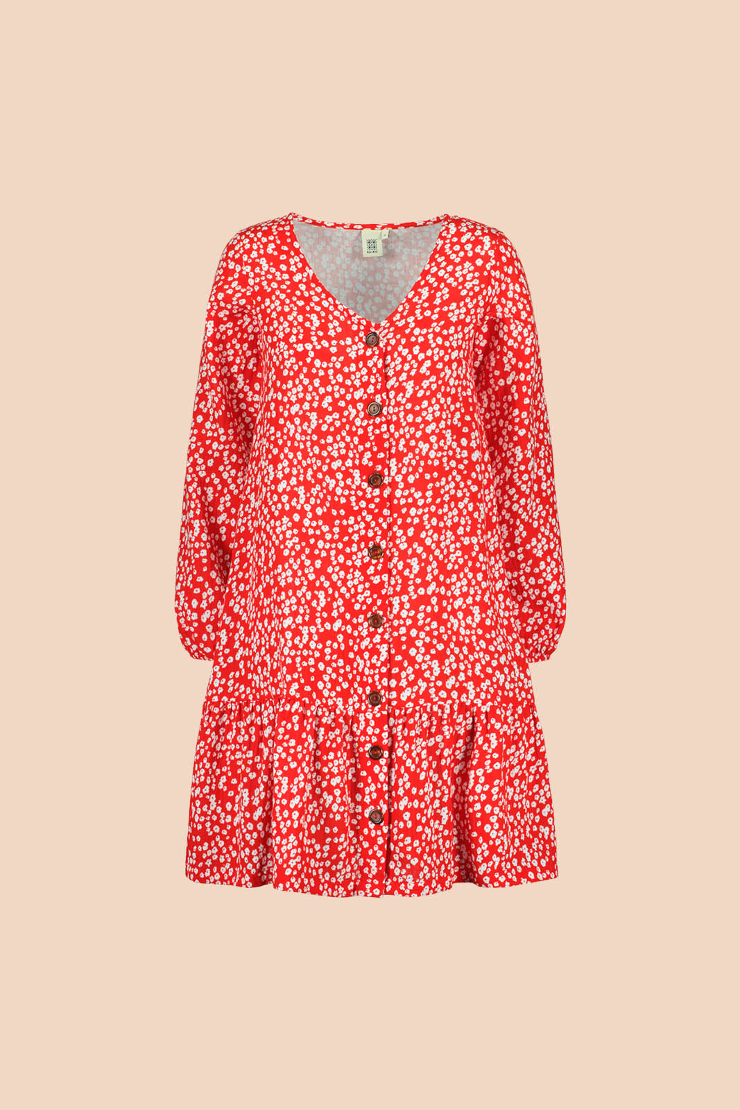 Ruffle Button Dress, Flora Red