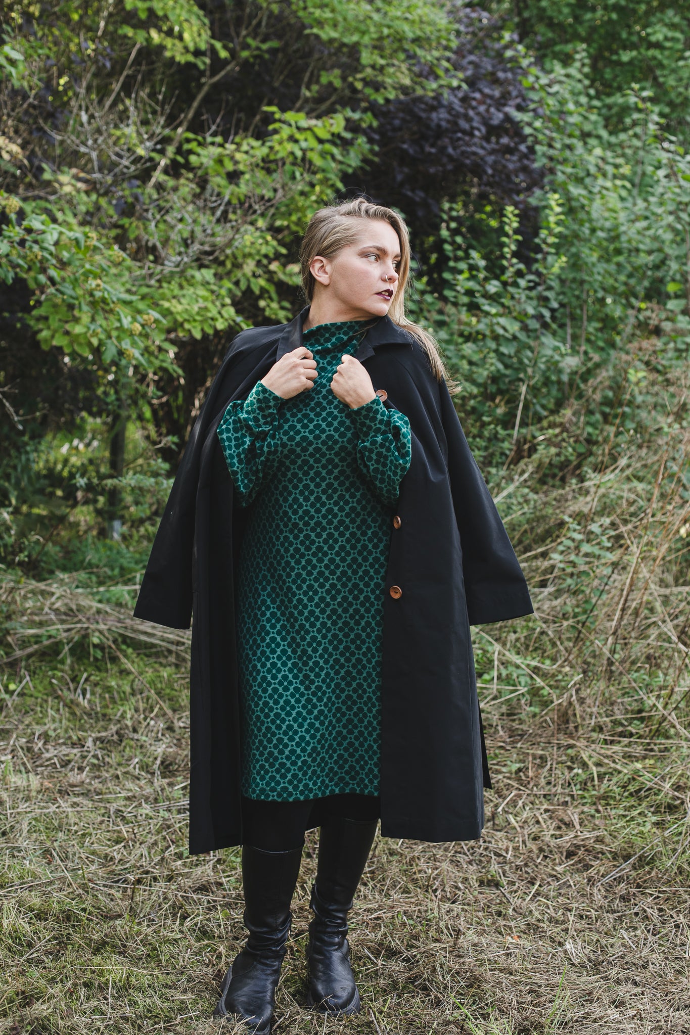 PUFF merino wool dress, Clover green