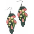 Crazy Granny Designs Leaves Earrings Green & Pink
