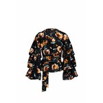 Kaiko Clothing Volume Sleeve Blouse, Black Poppies