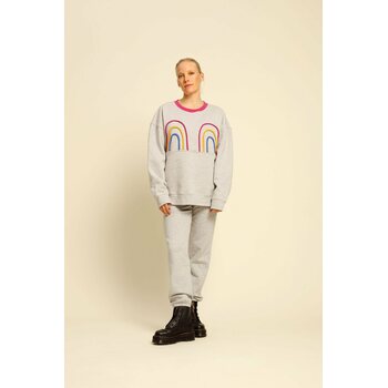 R/H Studio Mickey Rainbow Sweater, Grey Melange/Fucsia Red