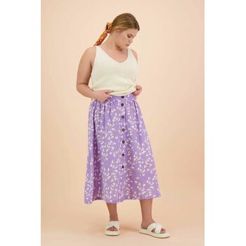 Kaiko Clothing Button Skirt, Lavender Garden