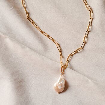 MAMAkoru Coin Pearl with Golden Paperclip Chain