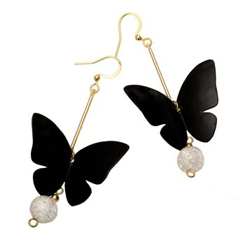 Upcycle with Jing Butterfly Crystal Drop Earrings, Black