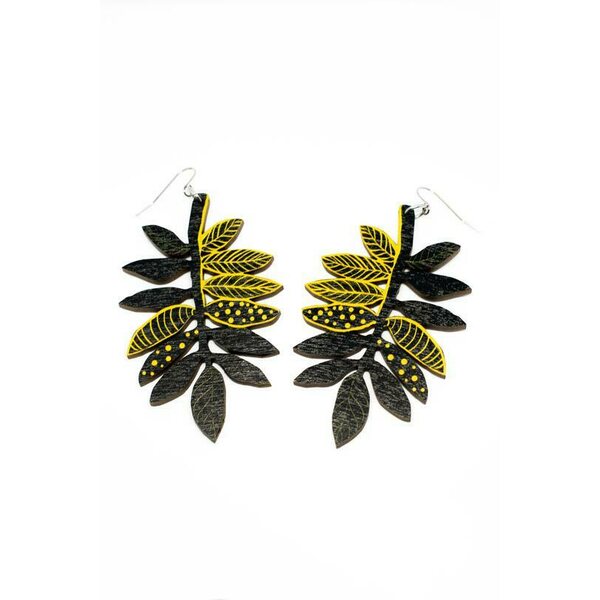 Mine Güngör Rowan Leaf Earrings, Black/Yellow