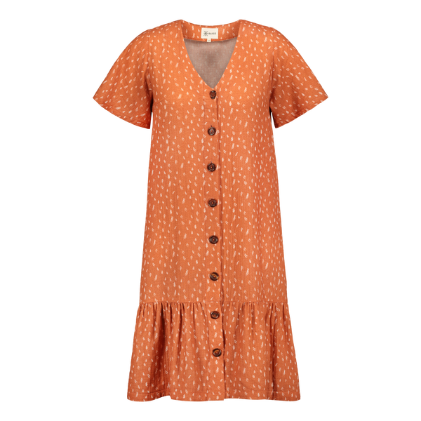 Frill Button Dress, Vintage Leaf, Tawny