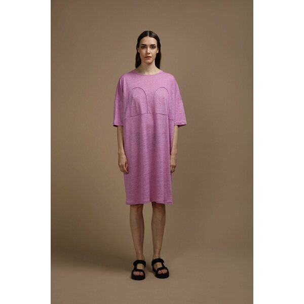 R/H Studio Mickey Long Square Dress, Violet Linen Jersey