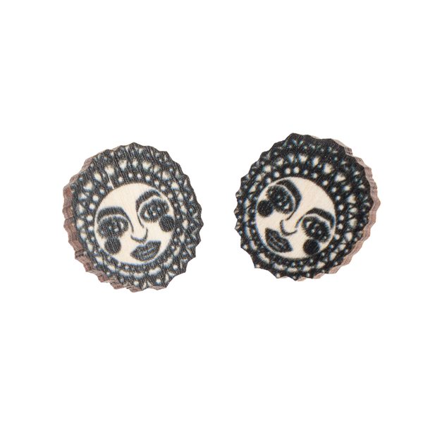 Mine Güngör Sunny Mini Button Earrings, Black/Wood