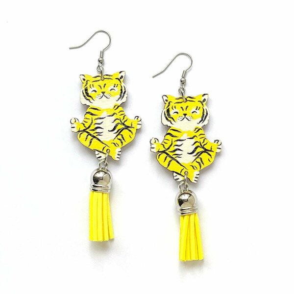 Crazy Granny Designs Zen Tiger Earrings, Yellow