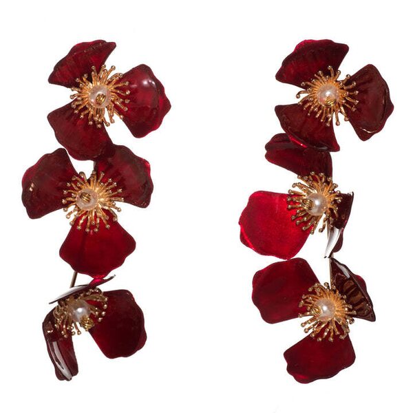 Upcycle with Jing Triple Apple Flower Stud Earrings, Red