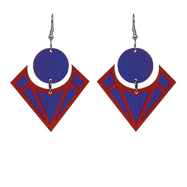 Jatuli Deco Earrings, Red/Blue