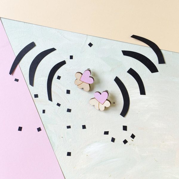 Maanantaimalli Pakahdus Earrings, Birch/Candy pink
