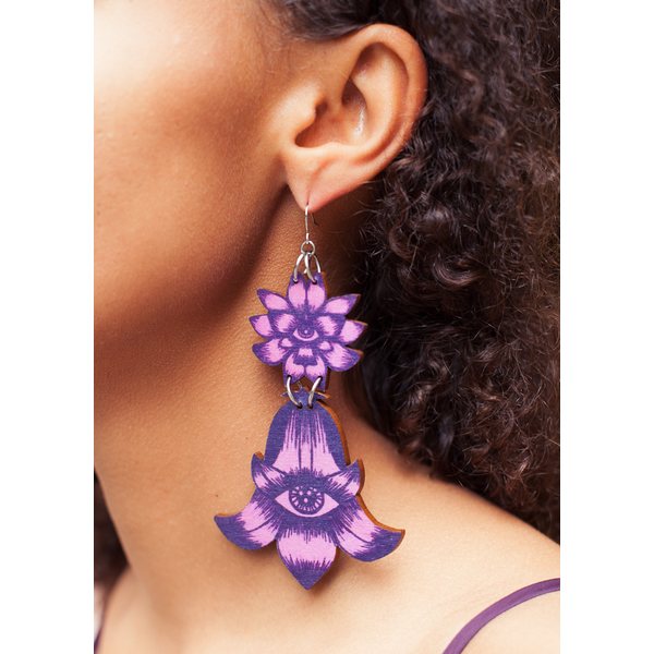 Mine Güngör Flower Totem Double earrings, Calluna/Blueberry