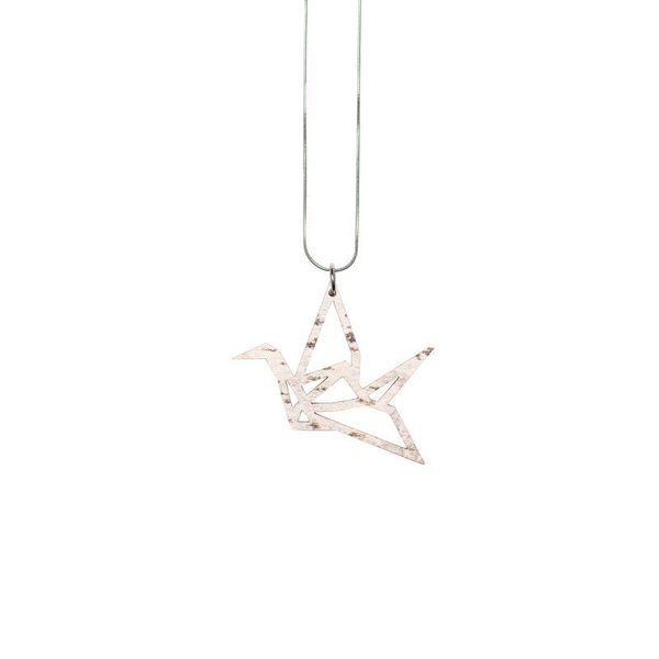 YO ZEN ORIGAMI Print Swan -Mini necklace, Birch Bark