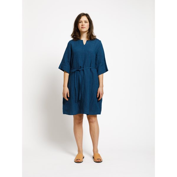 Nouki HAY Linen Dress, 3/4 Sleeve, Blue